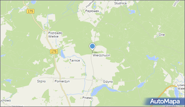 mapa Wierzchucin, Wierzchucin gmina Kalisz Pomorski na mapie Targeo